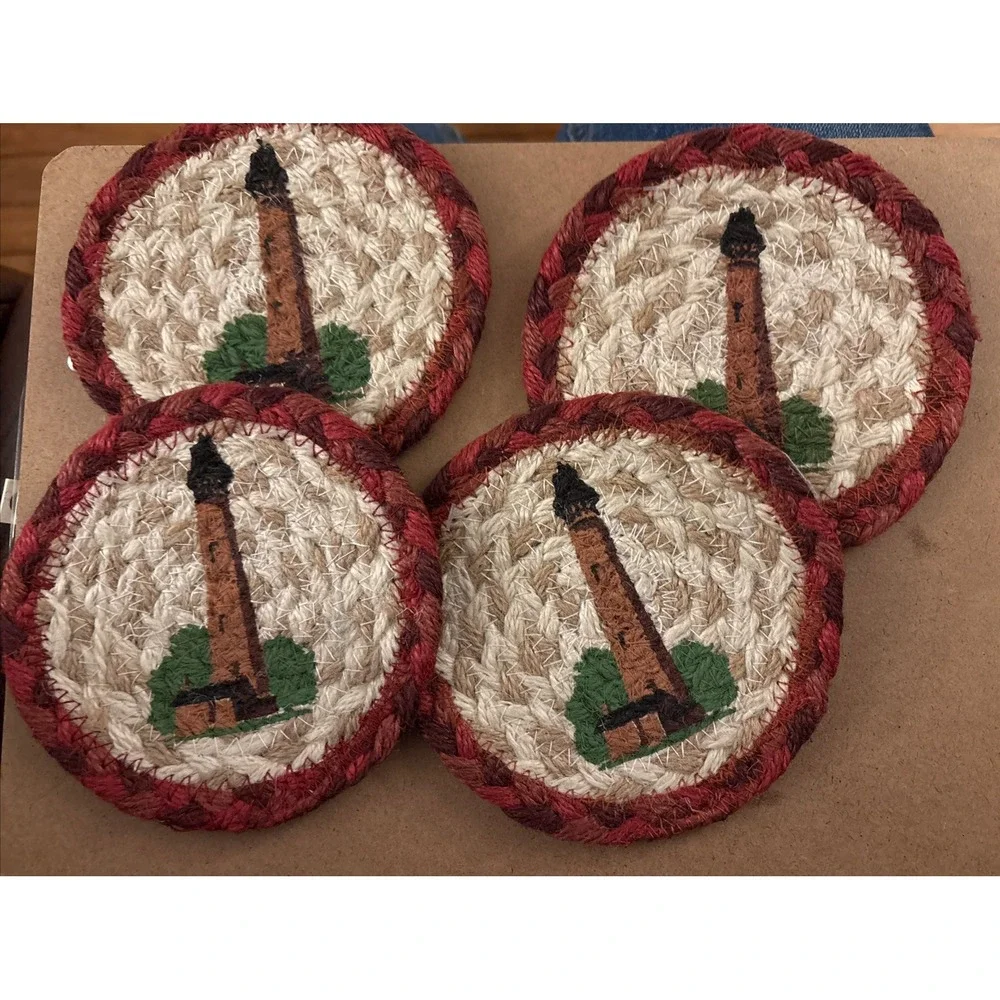 Lighthouse Braided Jute‎ 5 Inch Coasters Natural Jute Set of 4
